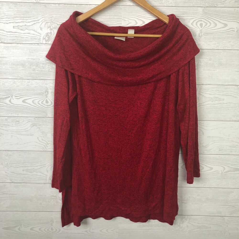 Zenergy by Chico's Women's Size 2/Large Cowl Neck Sweater 3/4 Sleeve Solid Red